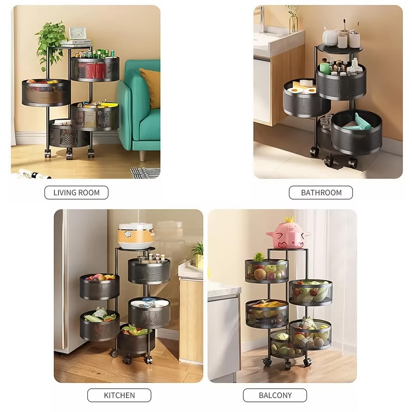 Metal Round High Quality Kitchen Trolley With Wheels (3 Layer 1 Pc)