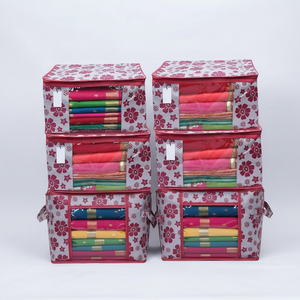 Enhanced Polka Pink Flower Design Saree Cover