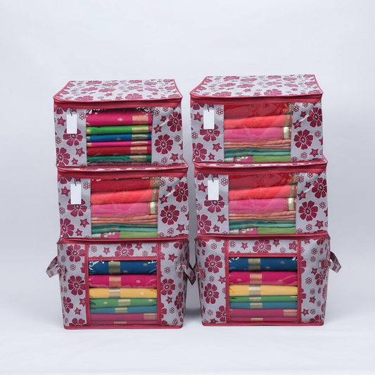 Enhanced Polka Pink Flower Design Saree Cover