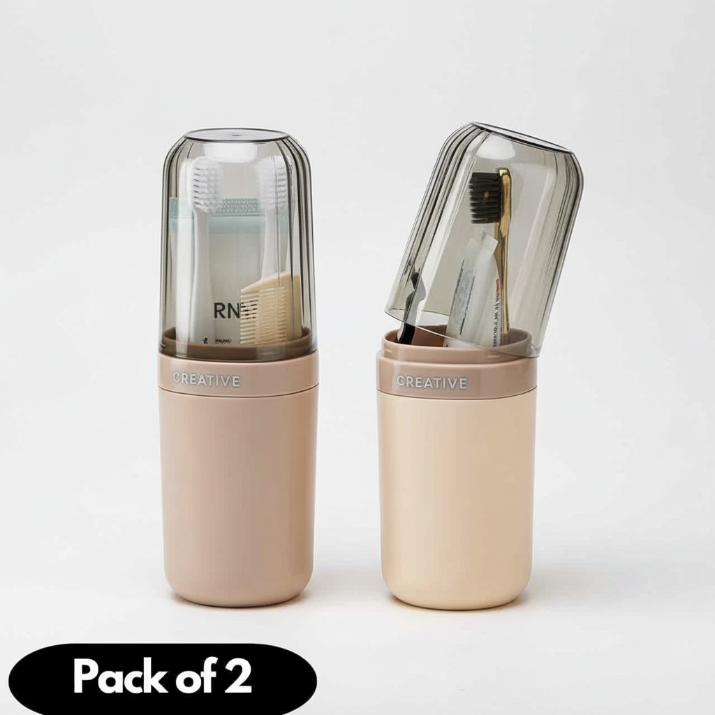Portable toothbrush storage box pack of 2 travel cases